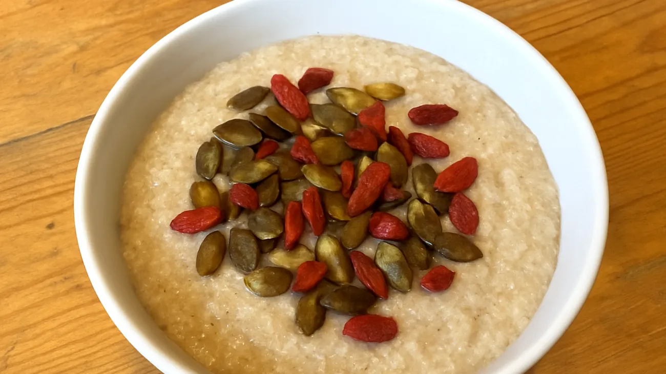 Amaranth-Porridge mit gerösteten Kürbiskernen und Goji-Beeren"