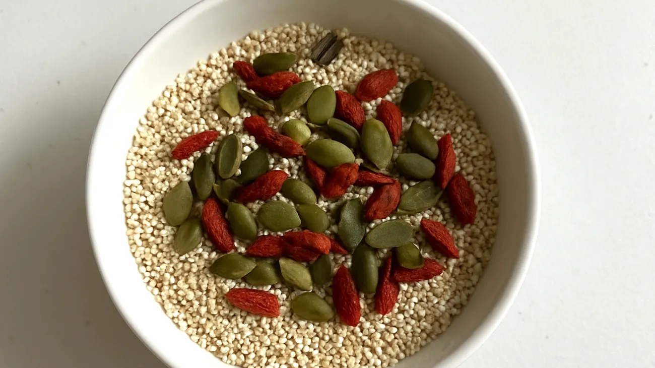 Amaranth-Puffreis mit Kürbiskernen und Goji-Beeren"