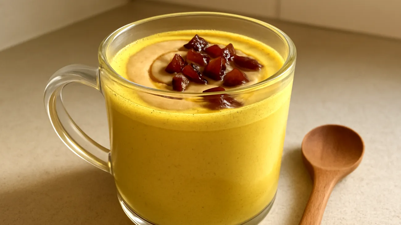 Goldene Milch mit Tahini und Datteln"