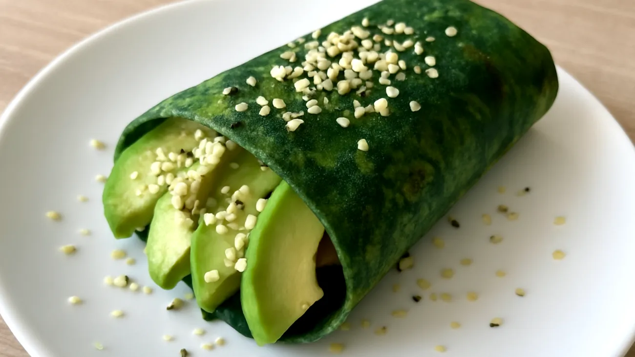 Hanfsamen-Avocado-Wraps mit Spirulina"