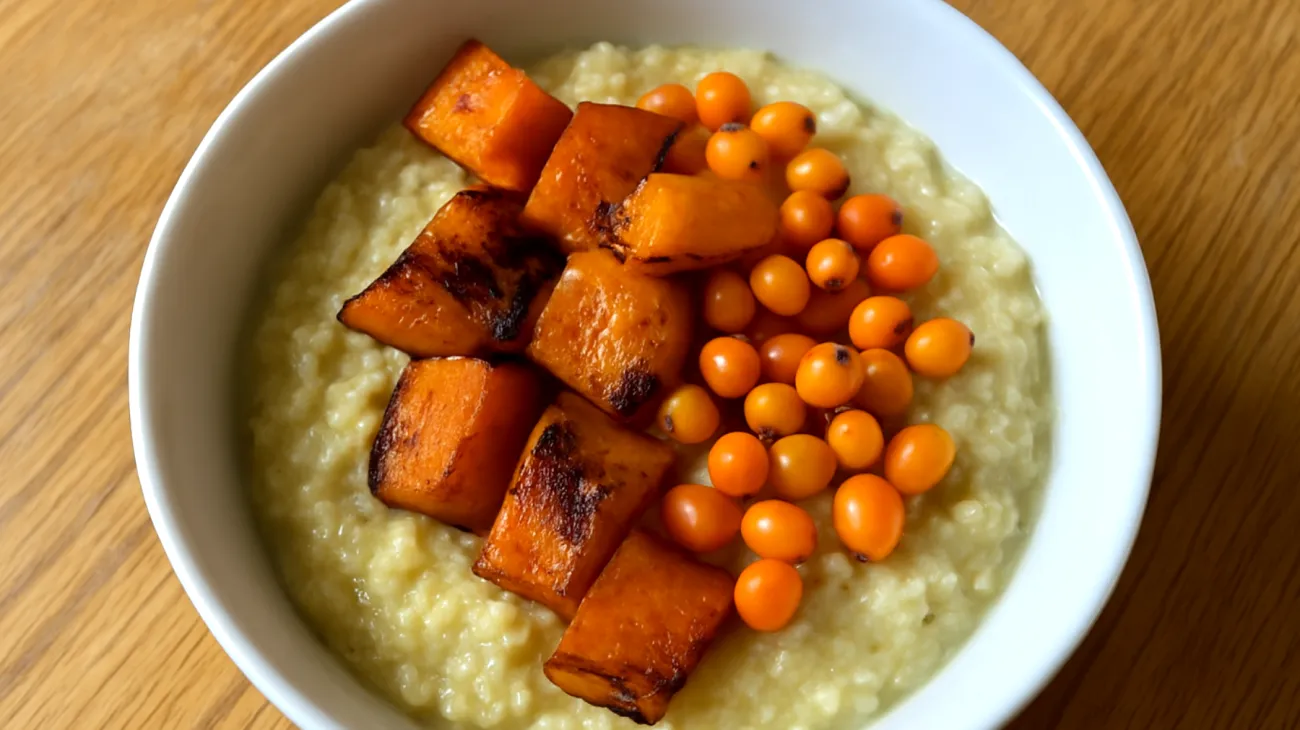 Hirse-Kürbis-Porridge mit Sanddornbeeren"