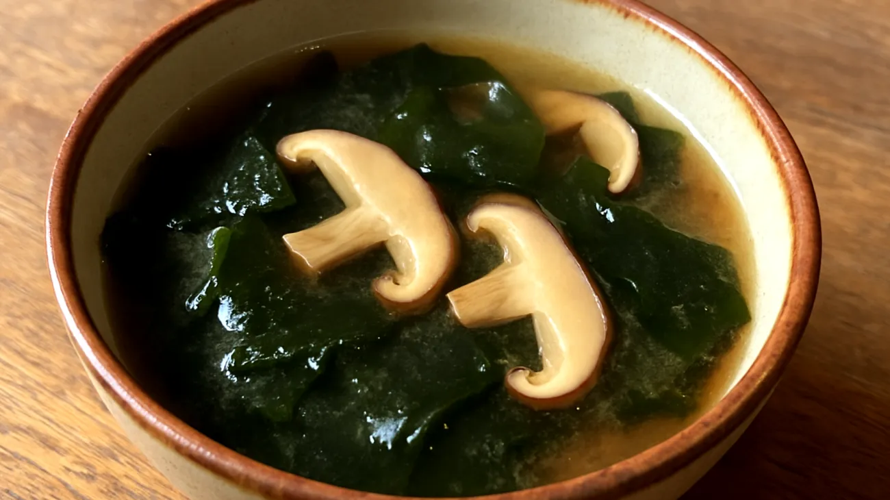 Miso-Suppe mit Wakame-Algen und Shiitake-Pilzen"