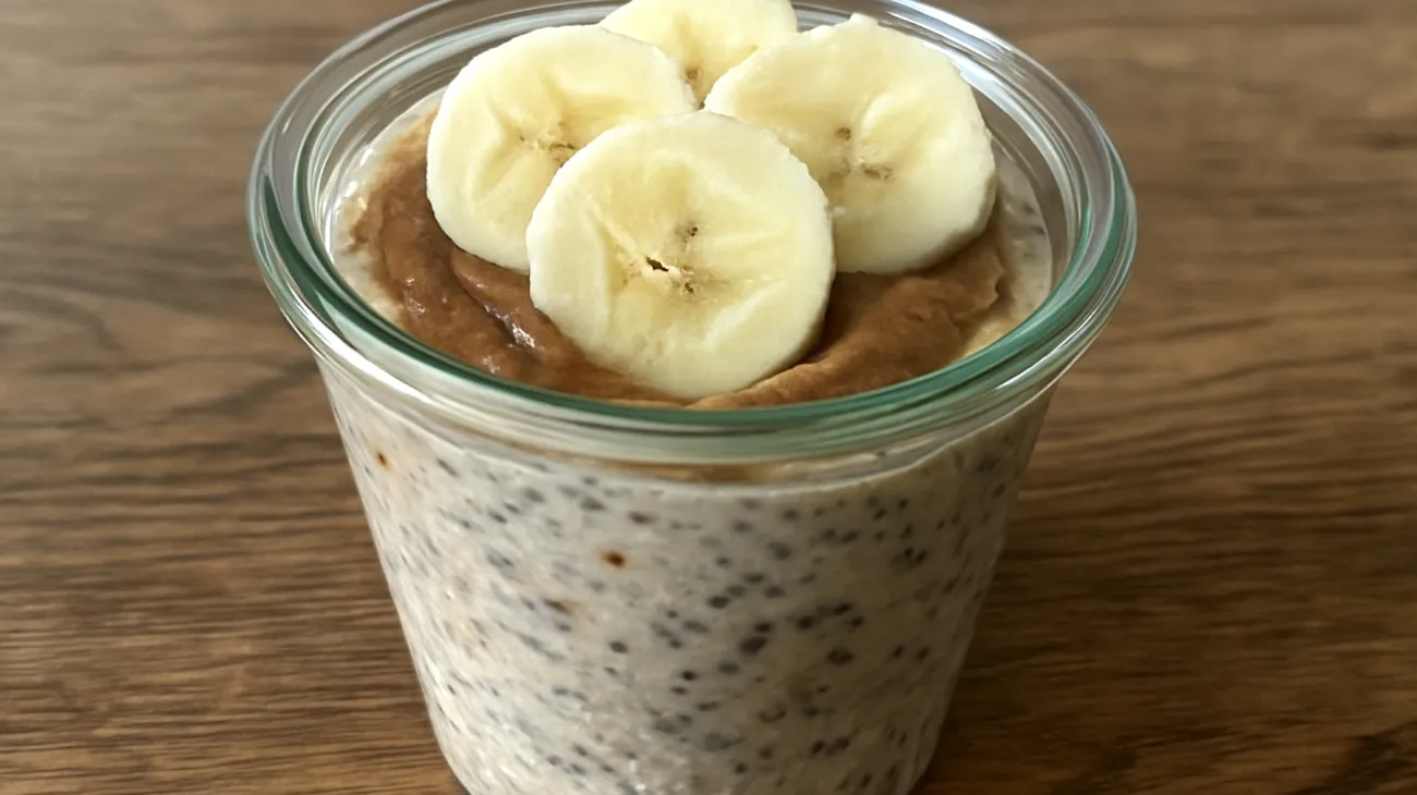 Overnight Oats mit Chiasamen, Mandelbutter und Banane"