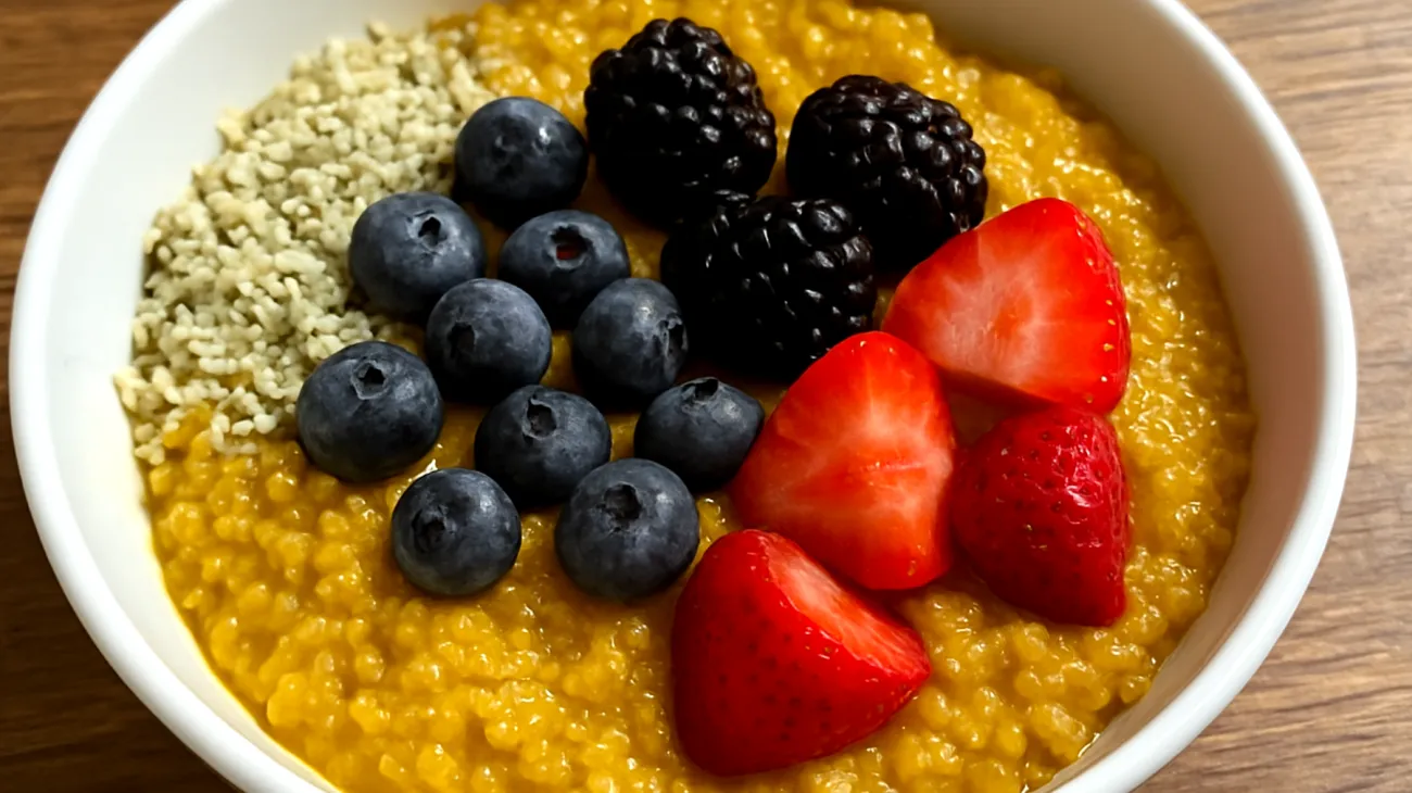 Quinoa-Porridge mit Kurkuma und Hanfsamen"